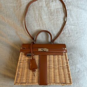 Brown and Tan Wicker Handbag